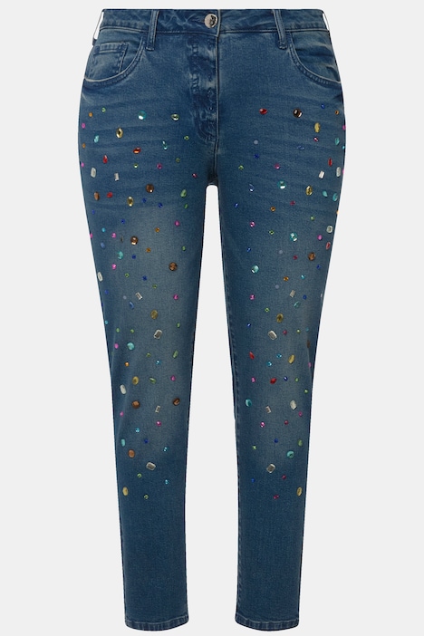 7/8-Jeans, Slim Fit, Ziersteinchen. 5-Pocket