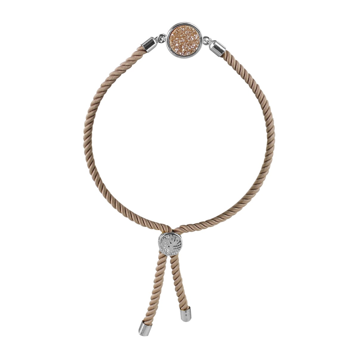 Bracelet cordon fantaisie Beige et acier argenté