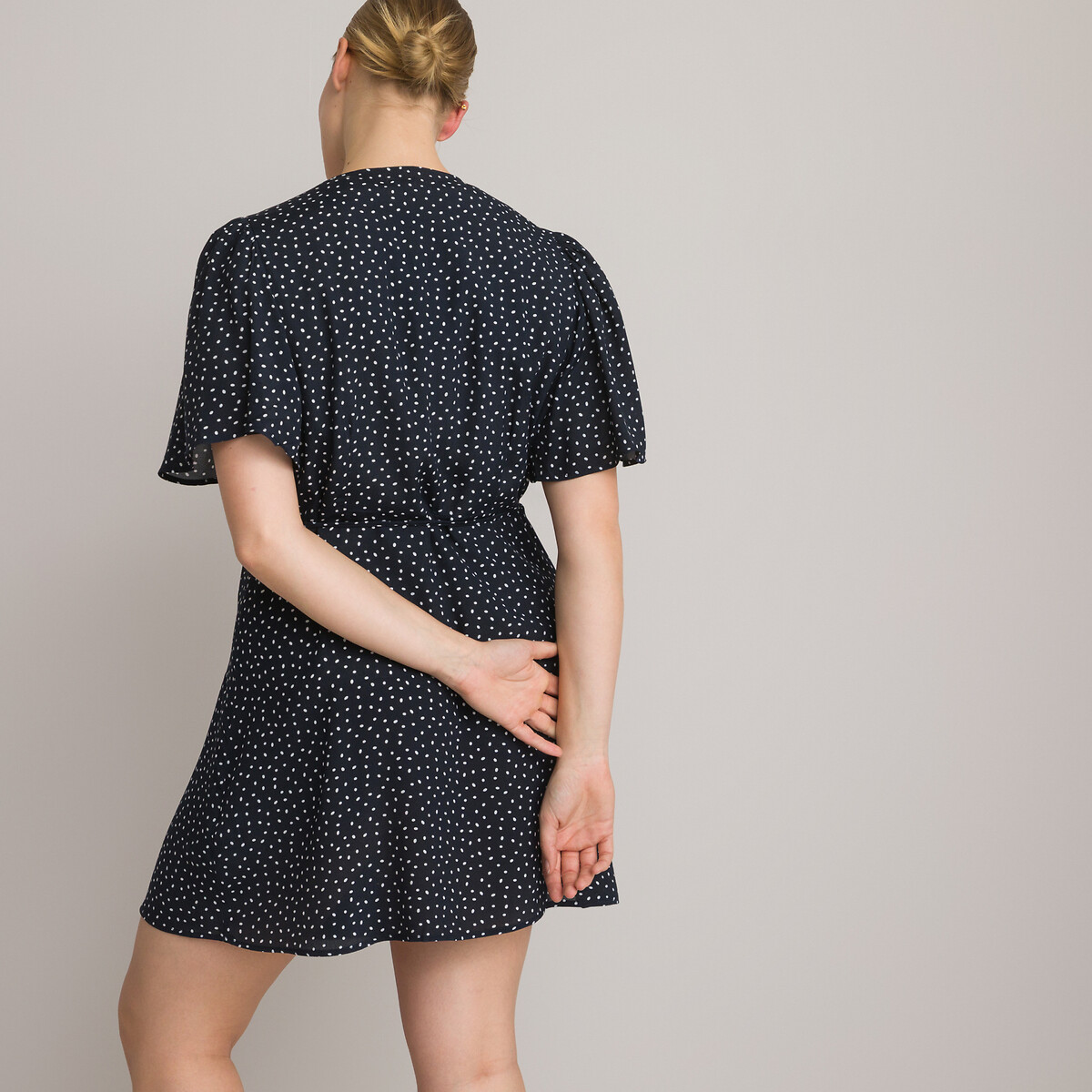 LA REDOUTE COLLECTIONS<br>Vestido envelope com mangas curtas e estampa de poá