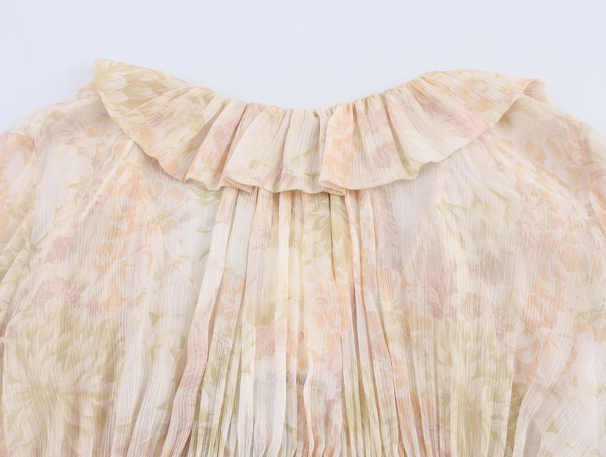Cumulys - Blouse met lange mouwen, V-hals en bloemenprint en ruches