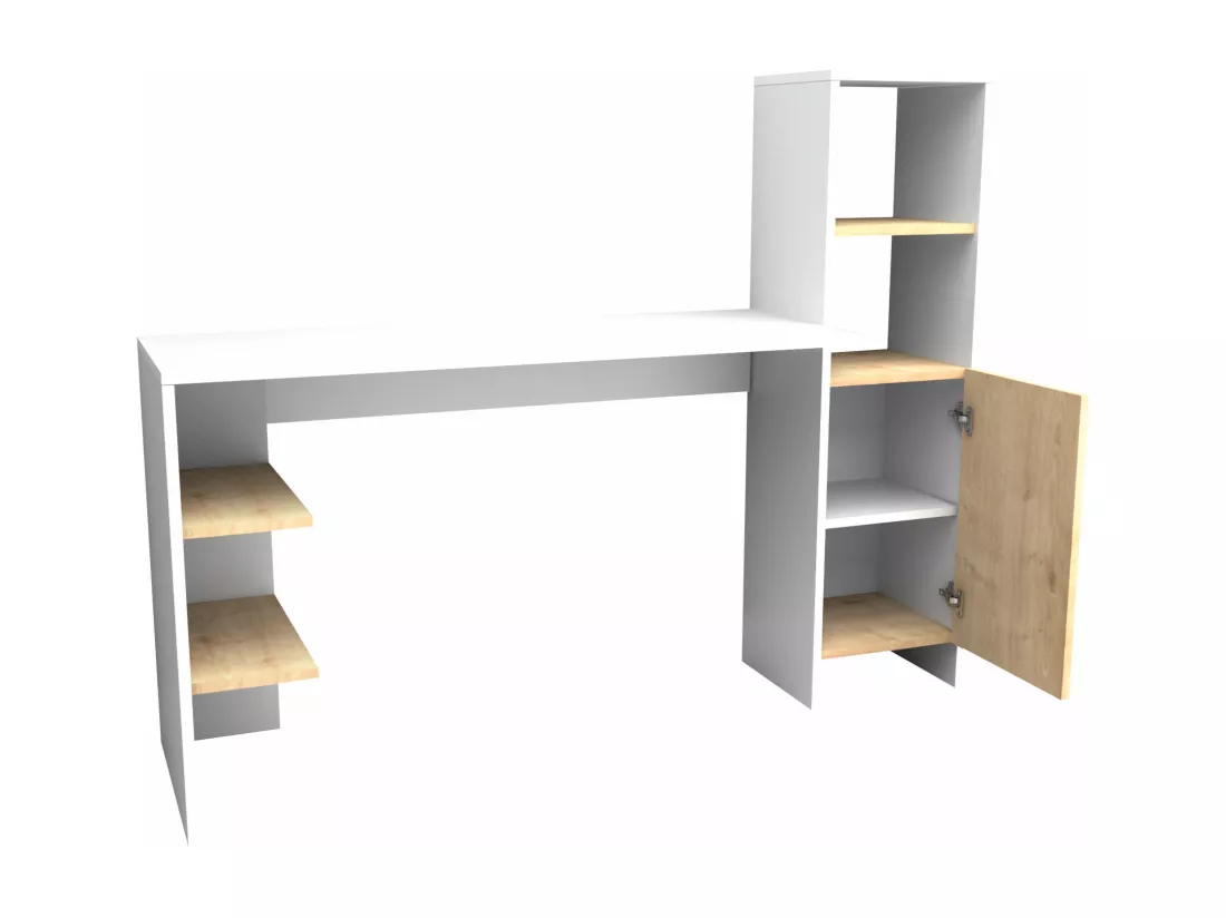 Bureau avec rangements - Coloris : Blanc et naturel - NAROCI