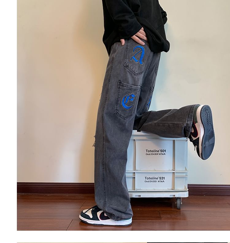 Filmas - Wijde jeans met trekkoord en letters op de taille
