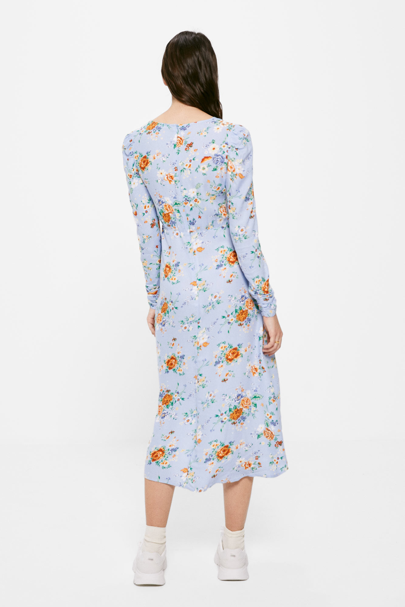 Vestido midi assimétrico com estampa - Azul médio