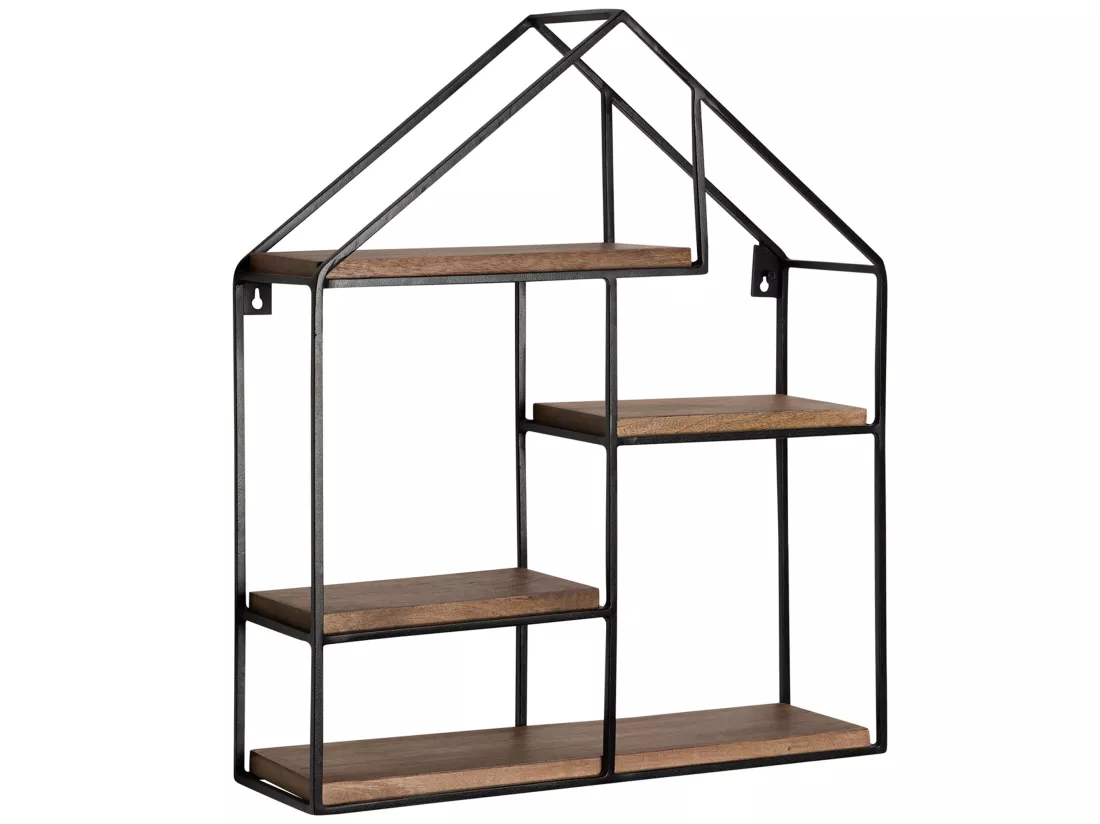 Étagère Murale Bois Massif Forme Maison 50x60x14 cm Étagère Suspendue