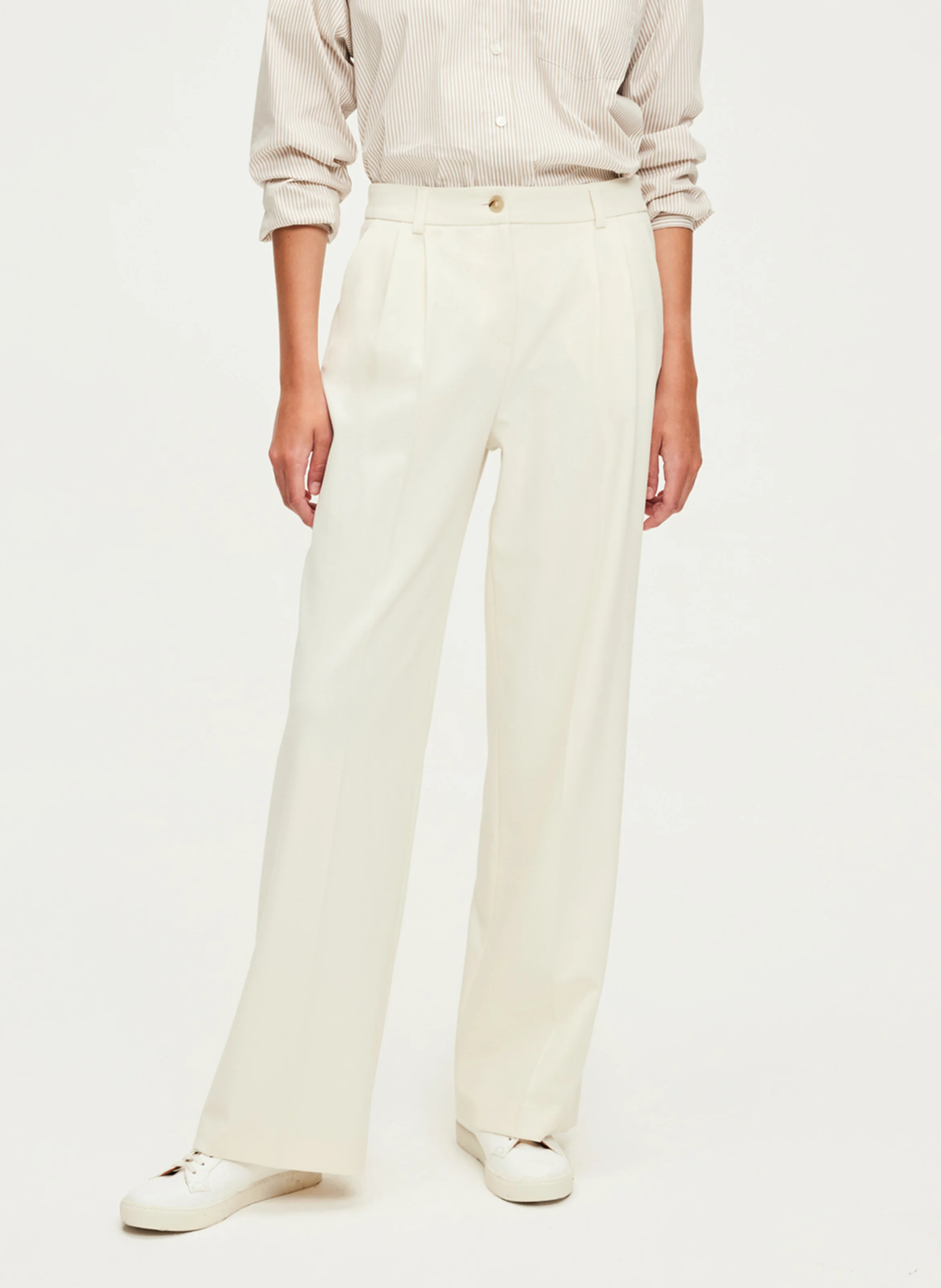 NOUAILA - Pantalon droit à plis| Beige