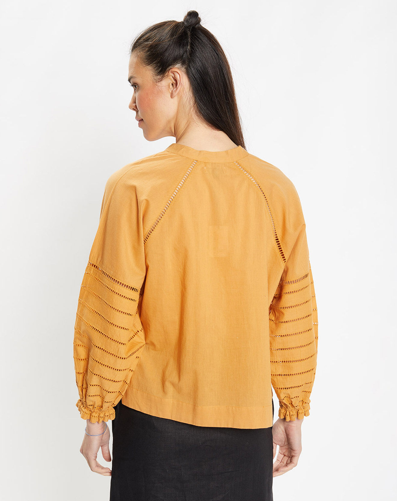 Galeries Lafayette Blouse ample en Coton Ramos broderie jaune foncé