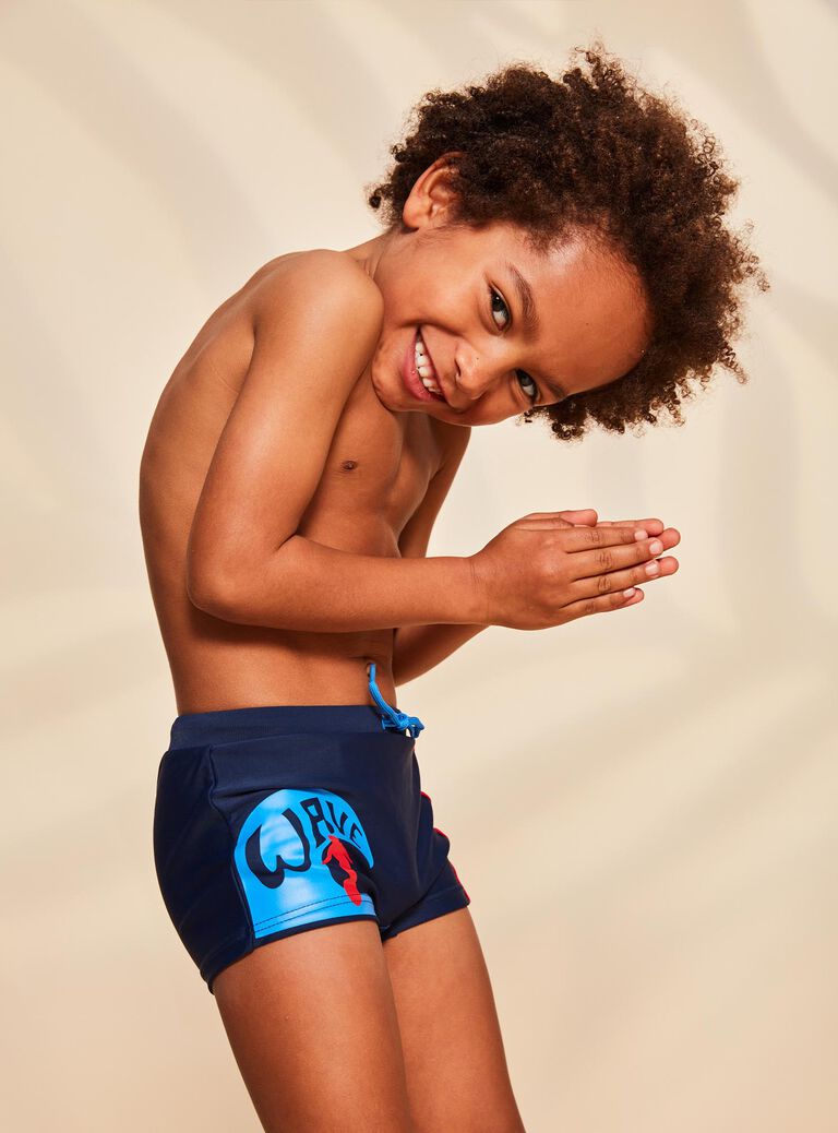 Boxer de bain bleu marine à motif surfeur