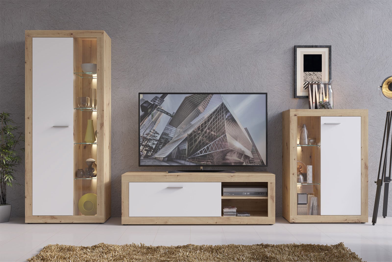 Vitrine Brilon Eiche Artisan-Optik/Weiß 78x114x35 cm