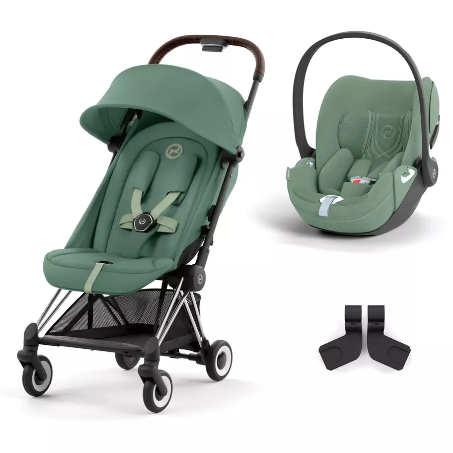 cybex PLATINUM Buggy Coya Chrome Dark Brown Leaf Green inklusive Babyschale Cloud T I-Size Plus Leaf Green  und Adapter