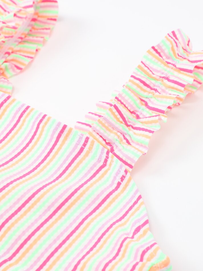 Conjunto de biquíni listrado de duas peças com scrunchie - Fúcsia fluorescente