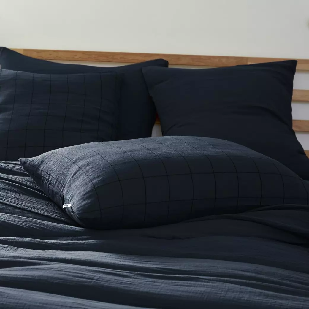 Taie d'oreiller rectangulaire gaze de coton (50 x 70 cm) Gaïa Match Bleu nuit