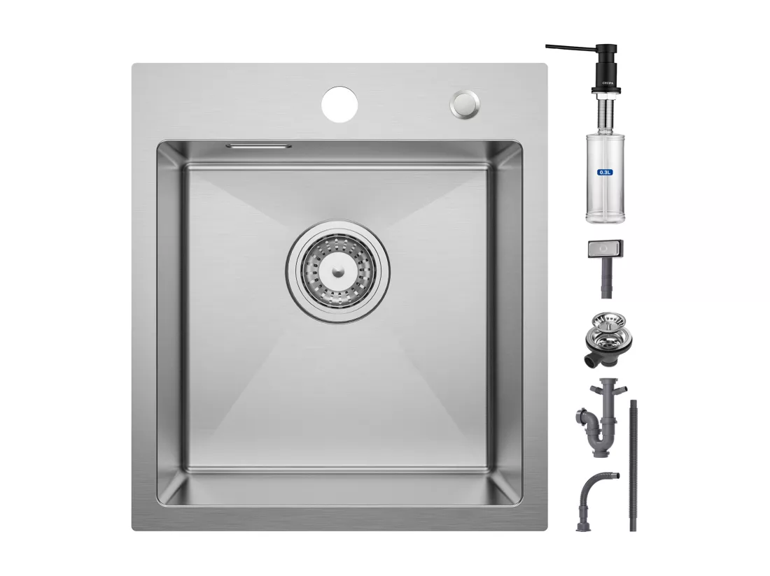 Cecipa max Évier Cuisine 1 Bac 40 × 45 cm Évier Inox Brossé 1 Cuve + Distributeur de Savon de Cuisine Noir