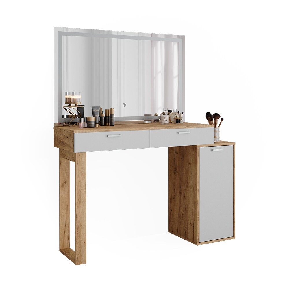 Vicco Schminktisch Regina Eiche Weiß 130 cm mit LED-Spiegel