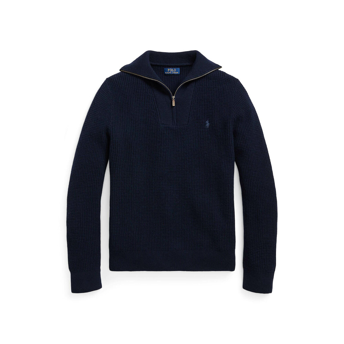POLO RALPH LAUREN<br>Suéter com gola trucker e zíper frontal de 1/2, algodão/lã