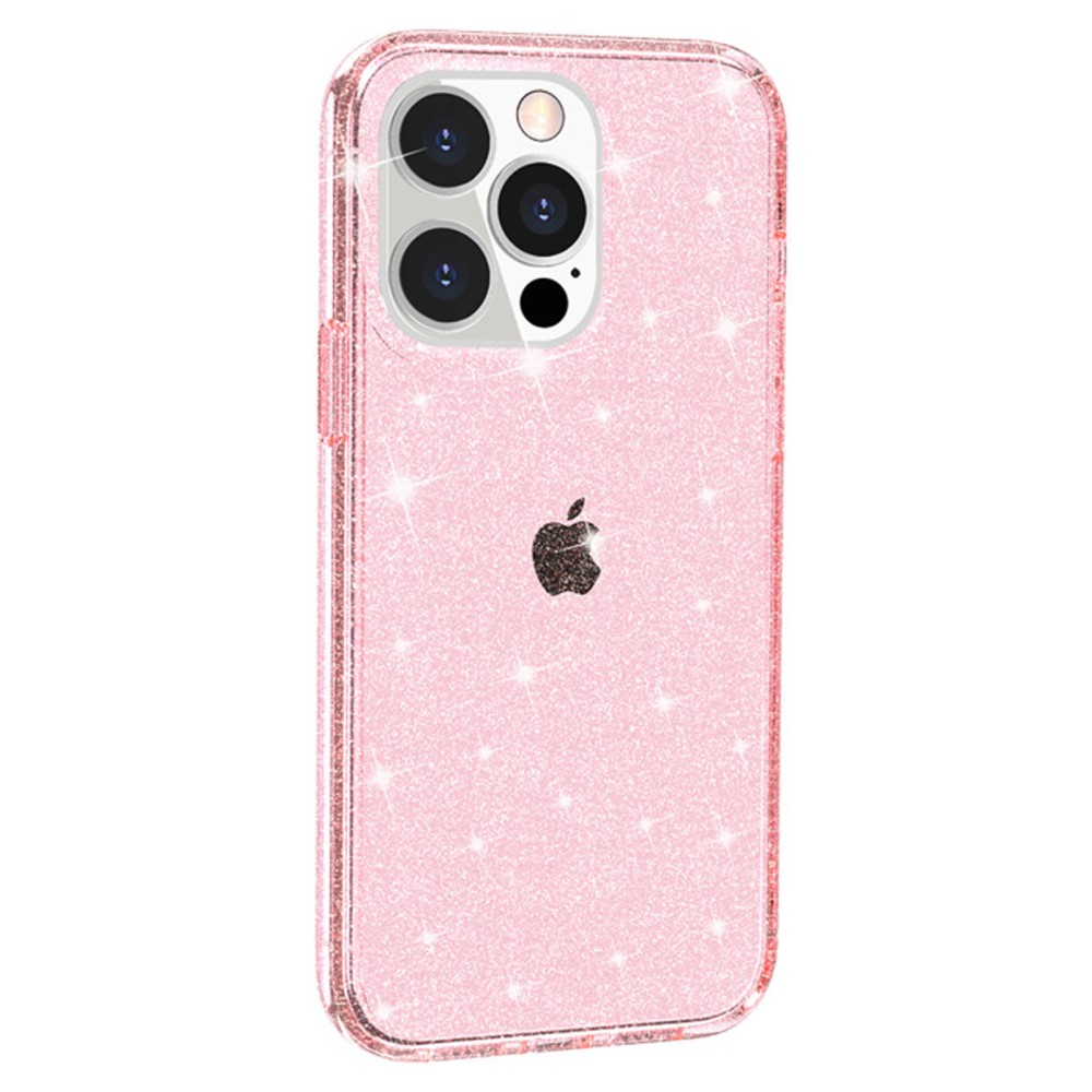 iPhone 14 Pro Max Hybrid Hardcase Schutzhülle im Glitzer Design - Pink / Transparent