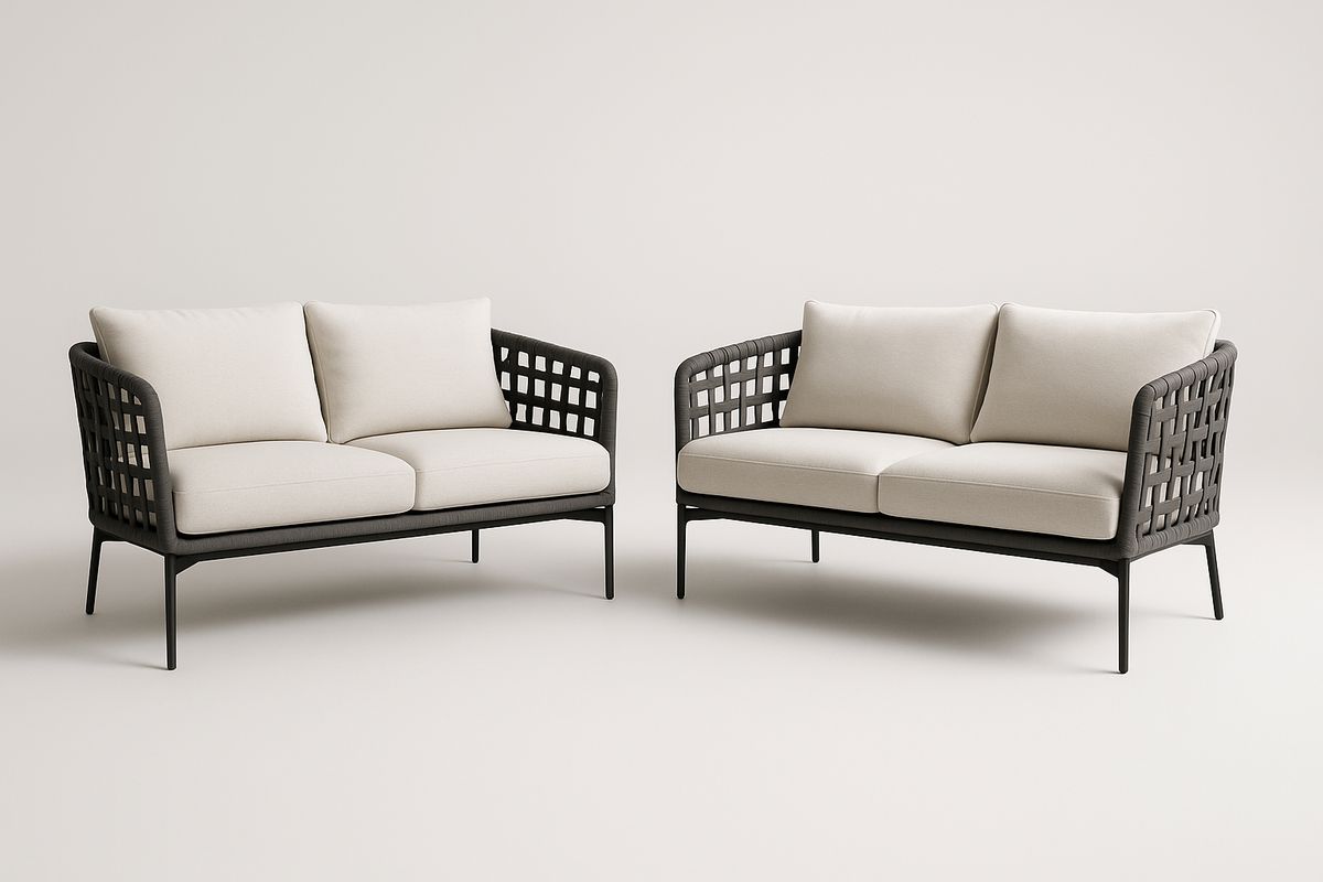 Aluminium Sofa-Set 2-Sitzer mit Polyethylen Geflecht und Polyesterbezug Dunkelgrau/Beige