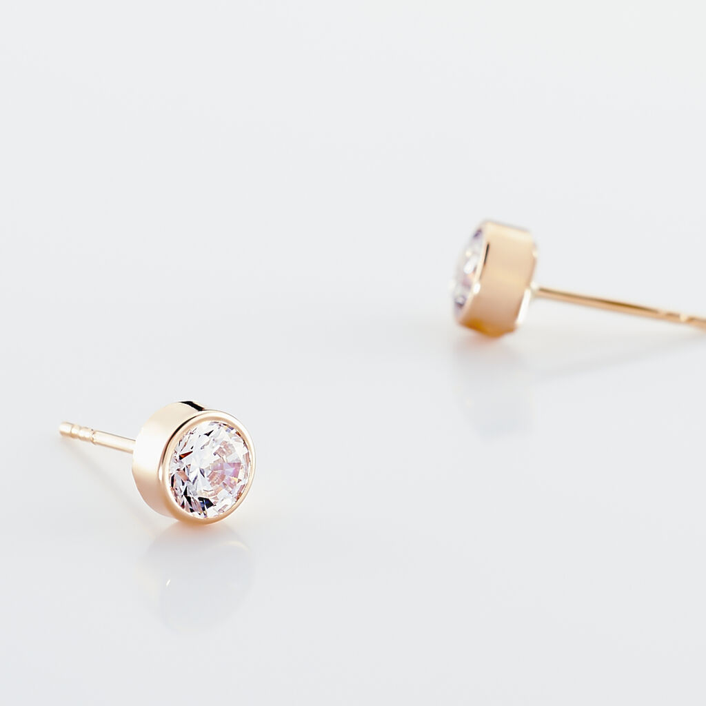 Boucles D'oreilles Puces Elda Serti Clos Or Rose Oxyde De Zirconium