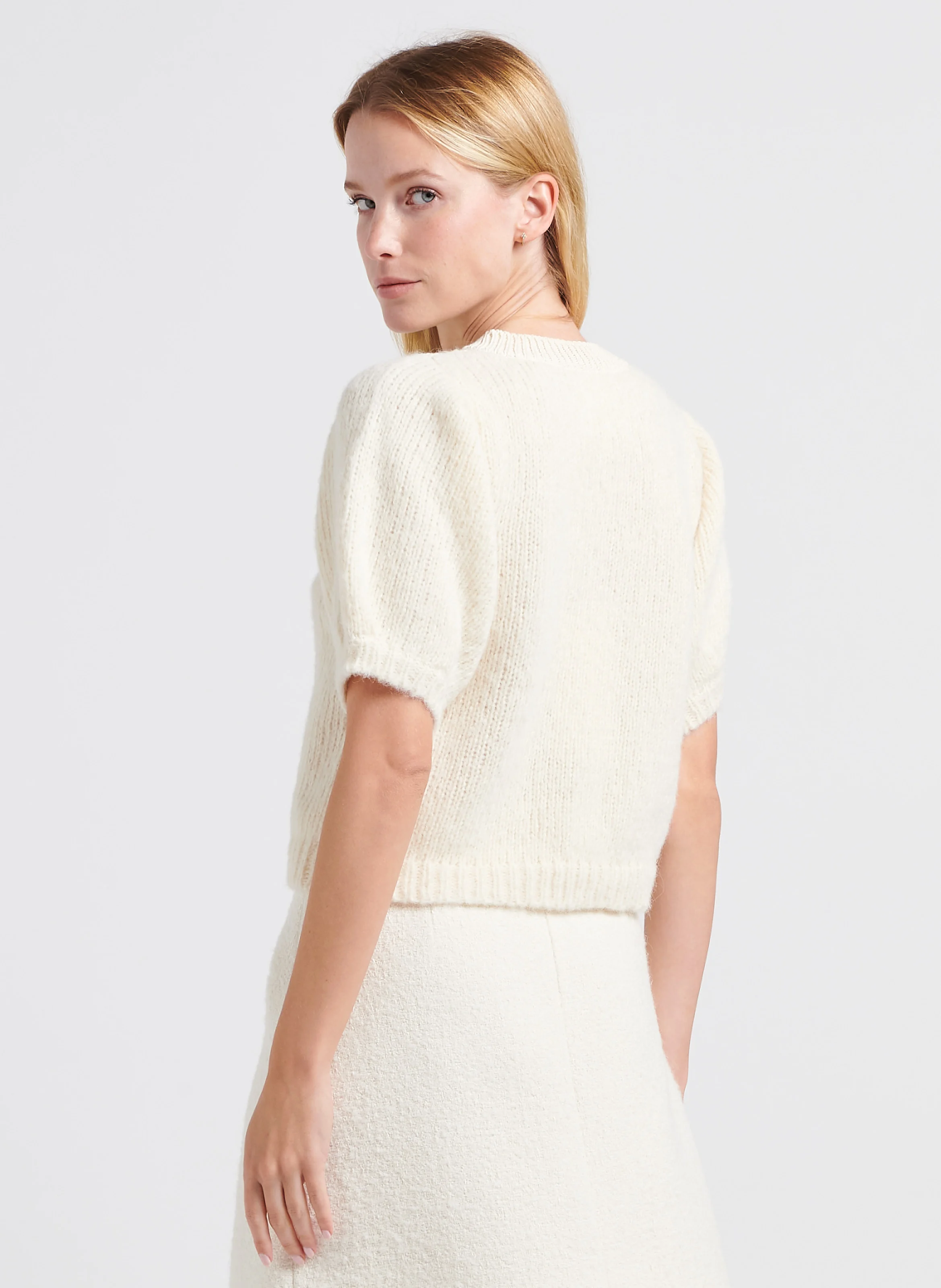 OSCAR - Pull col rond en maille ajourée | Beige