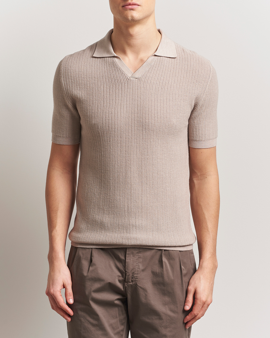 Stenströms Structured Merino Knitted Polo Beige