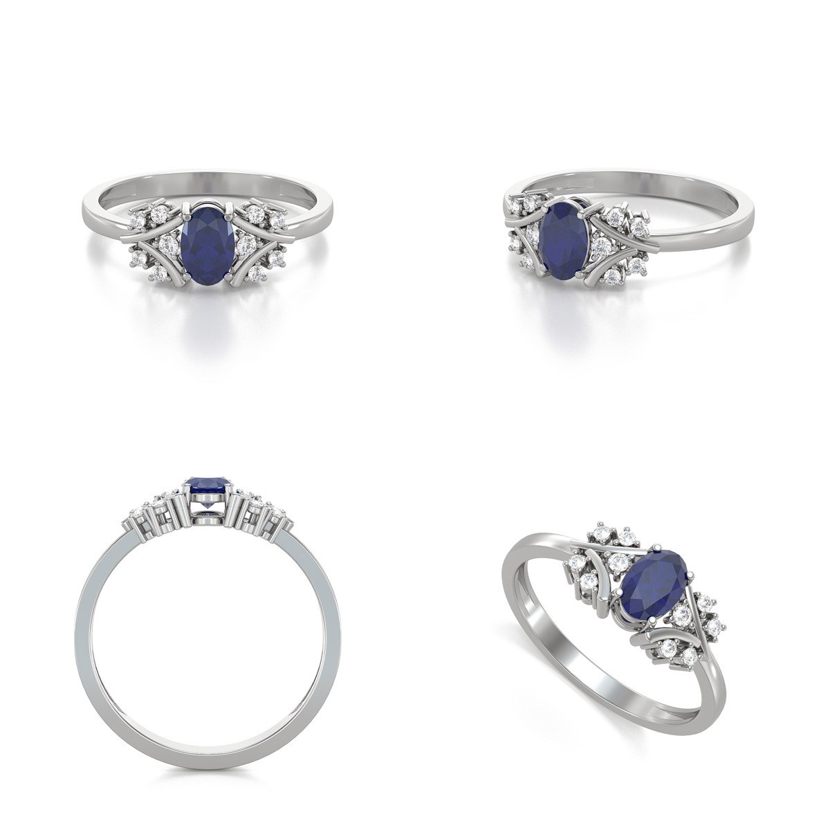 Bague Saphir et diamants sur Argent 925 1.556grs