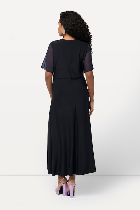 Abendkleid, Pailletten, drapiert, V-Ausschnitt, Halbarm