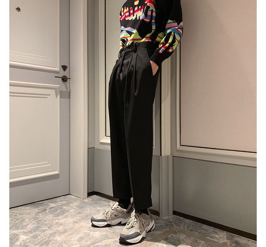 jagevin - Mid Rise Plain Cropped Straight Leg Dress Pants