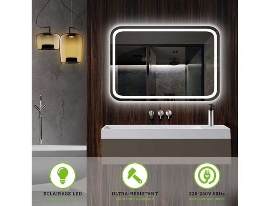 CRISTALED - Miroir de salle de bains lumineux éclairage intégré led fron...
