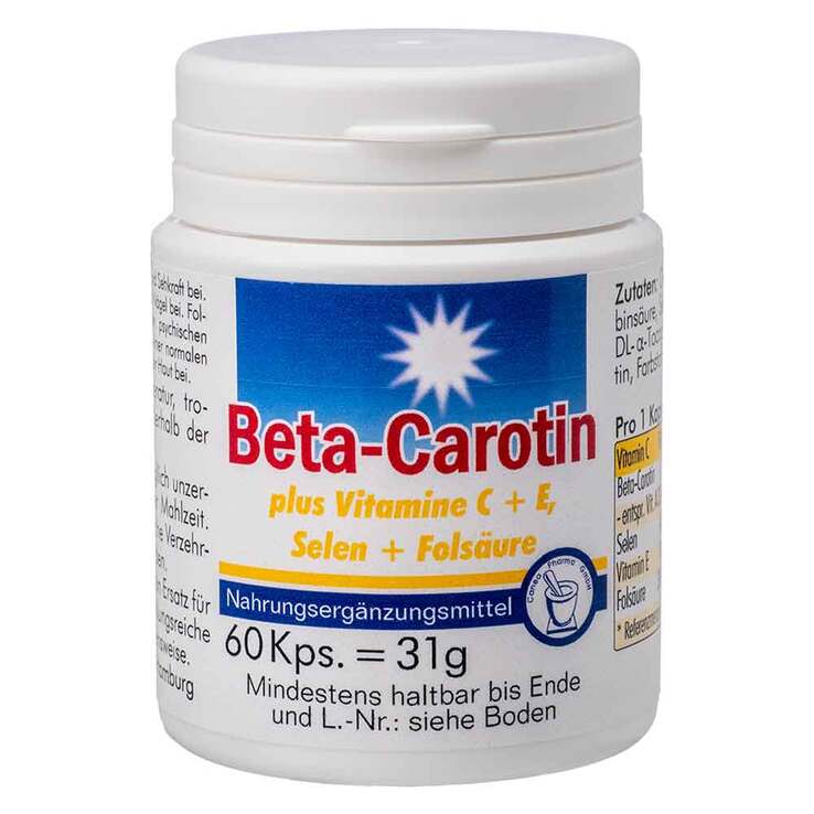 Beta Carotin Kapseln + Vitamine C, E, Selenhefe + Folsäure, 60 St