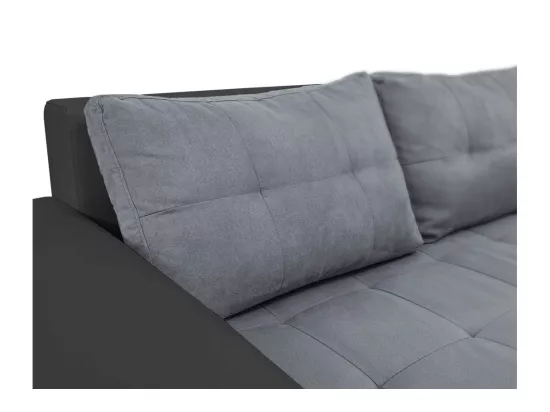 Canapé d'Angle Droit 4 places Suzie Convertible en Simili et Microfibre - Gris et Noir - L246 x 188 x 80cm - Loungitude