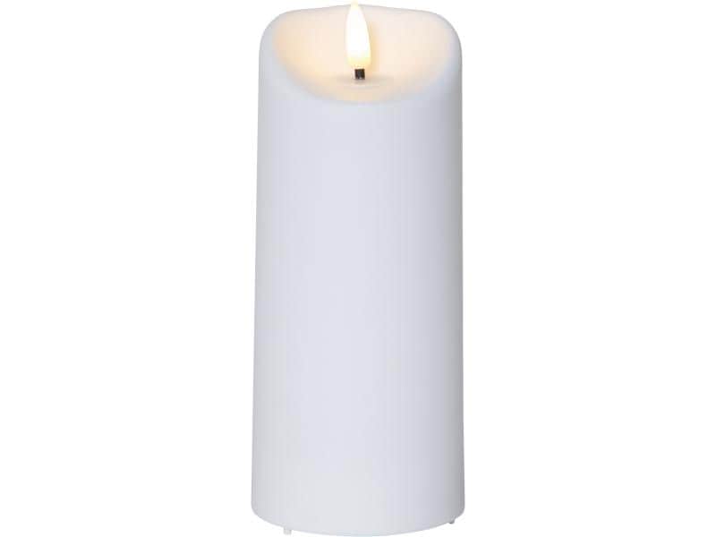 Star Trading LED-Kerze Pillar Flamme Ø 7.5 x 18 cm, Weiss LED-Kerze für den Aussenbereich