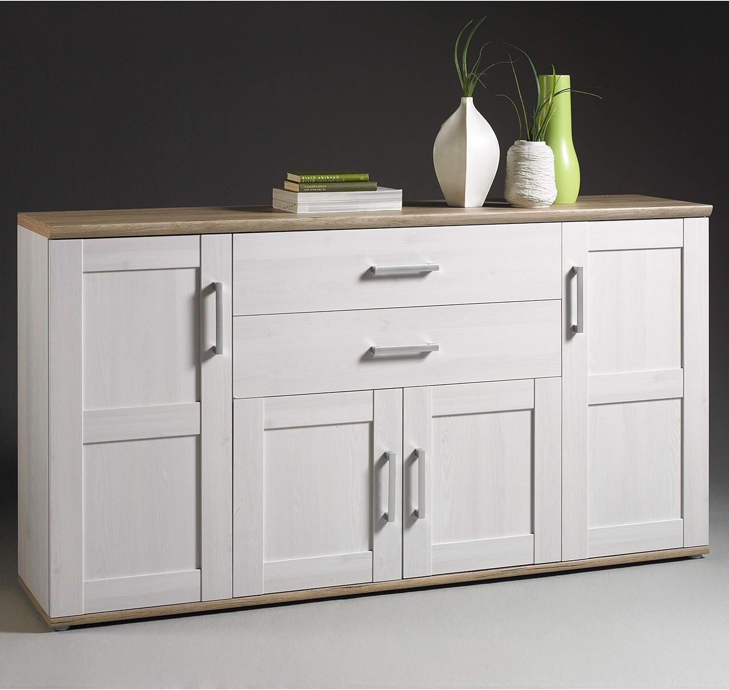 Stella Trading ROMANCE Sideboard in Sibiu Lärche / Eiche San Remo Optik - Landhausstil Kommode mit viel Stauraum für Ihr Wohnzimmer - 186 x 100 x 46 cm (B/H/T)