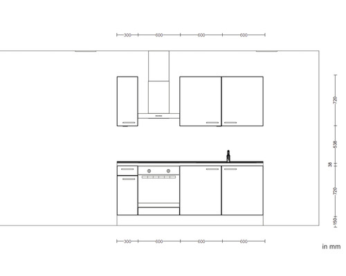 Nobilia Elements keukenblok met apparatuur Urban 210 cm alpinewit mat voorgemonteerde variant links 4004539052208