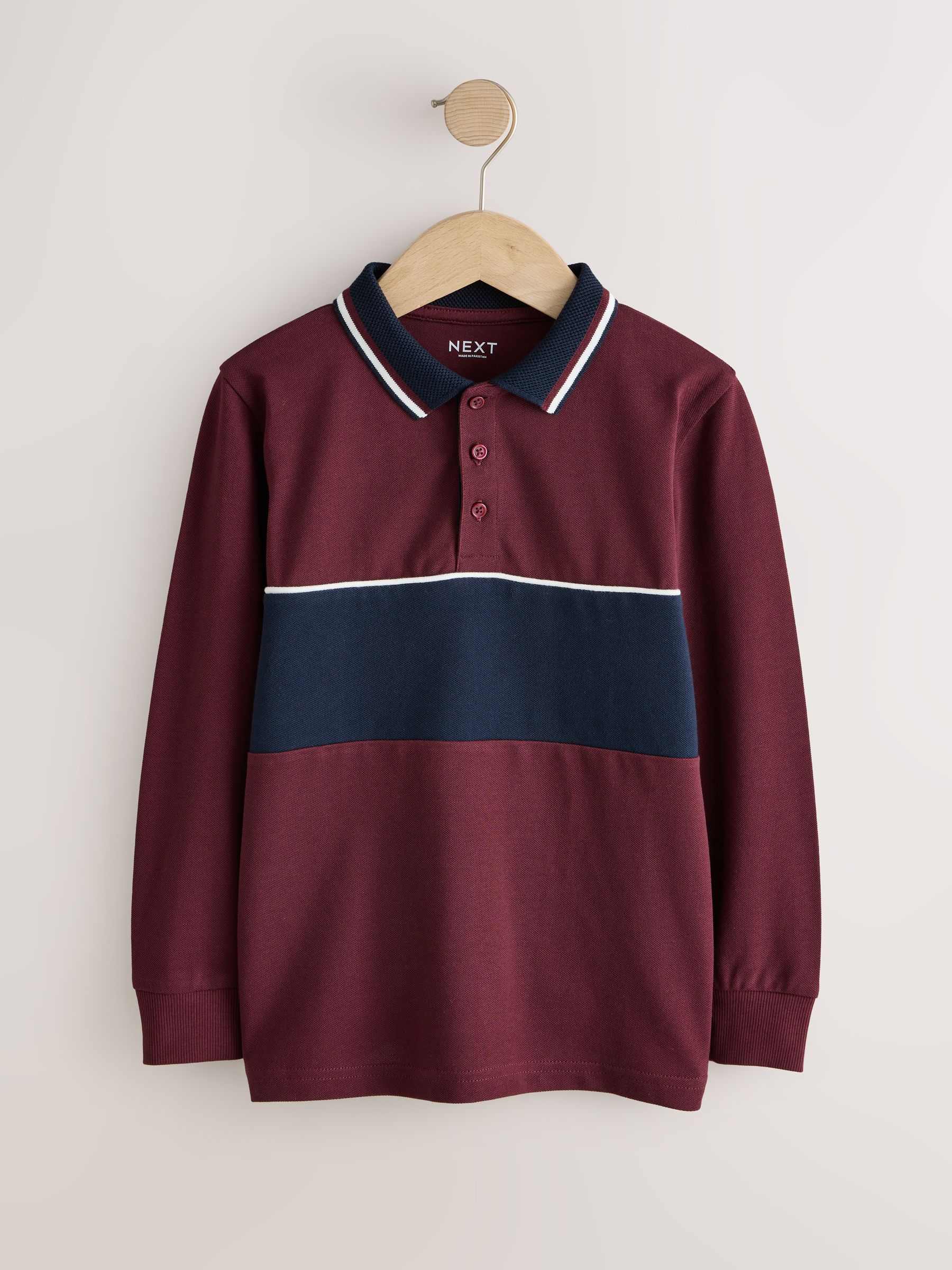 Paarsrood/marineblauw - Poloshirt met lange mouwen en kleurvlakken (3-16jr)