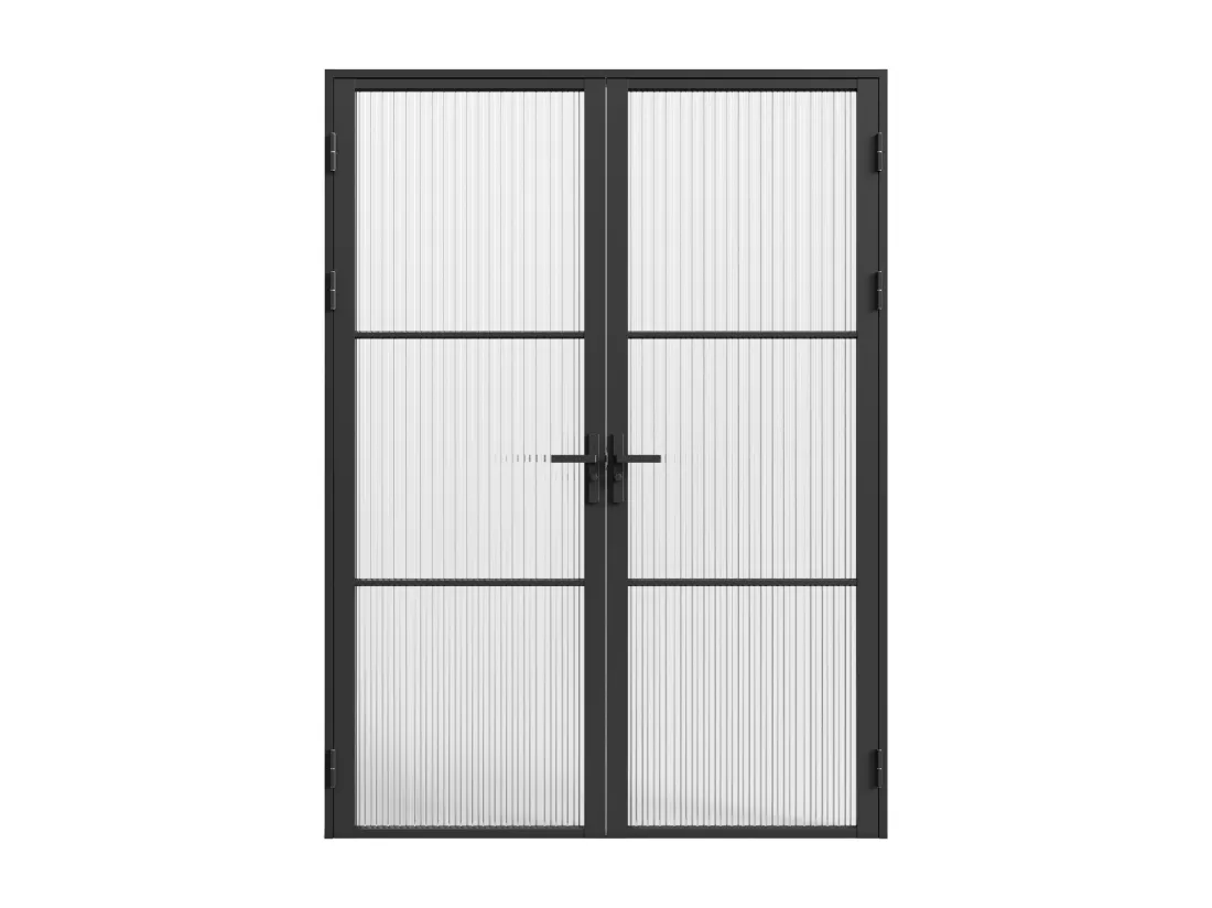 Bloc porte réversible à deux battants en aluminium et verre texturé - 2 x H204 x L93 cm - Noir - MASERU