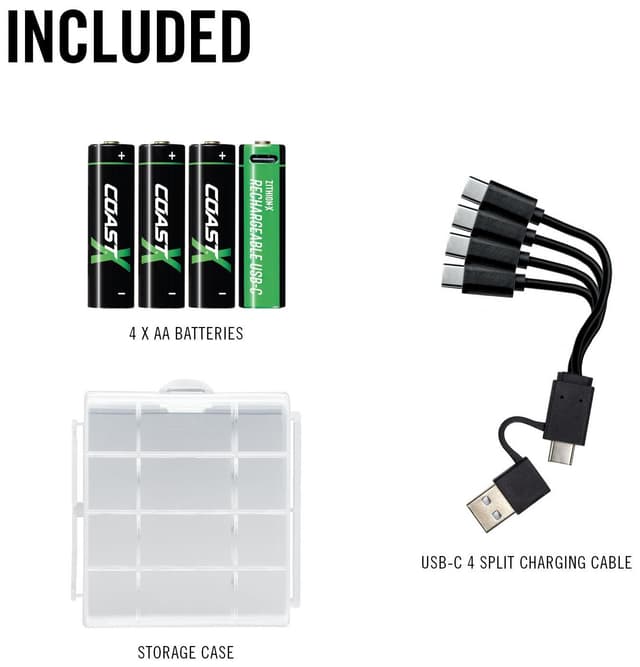 Coast ZXAA Zithion-X USB-C genopladelige litiumbatterier 4pk
