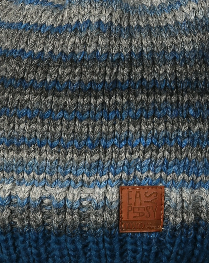 Bommelmütze GREY SHADE mit Wolle meliert in grau/blau