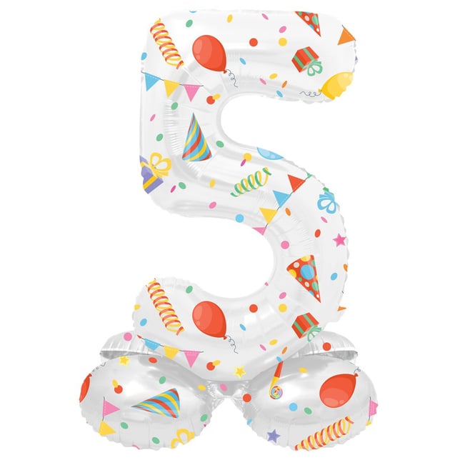 Folienballon - 5 - selbststehend - Joyful - weiß/bunt - ca. 72 cm hoch