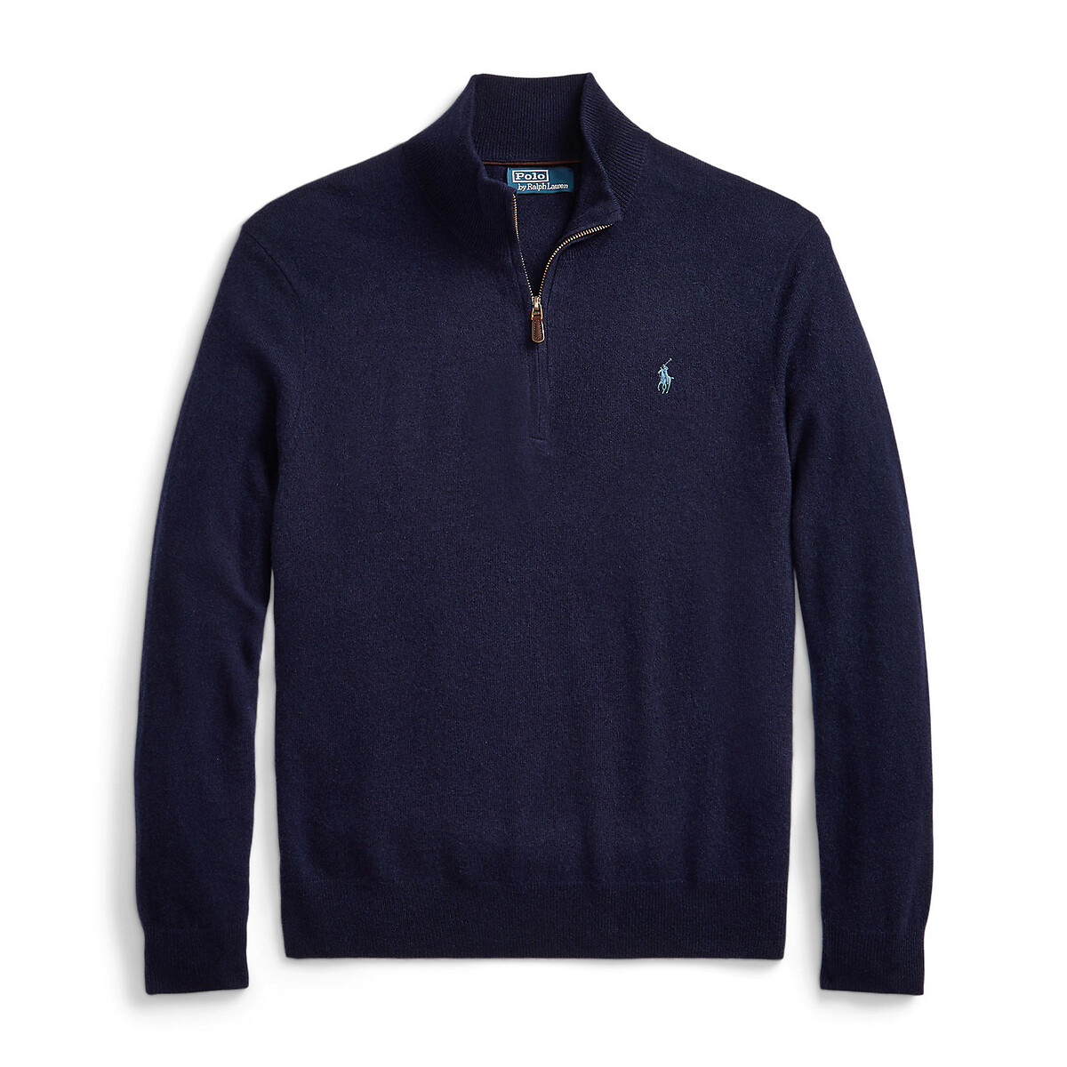 POLO RALPH LAUREN<br>Suéter de lã, meio zíper, bordado Pony Player
