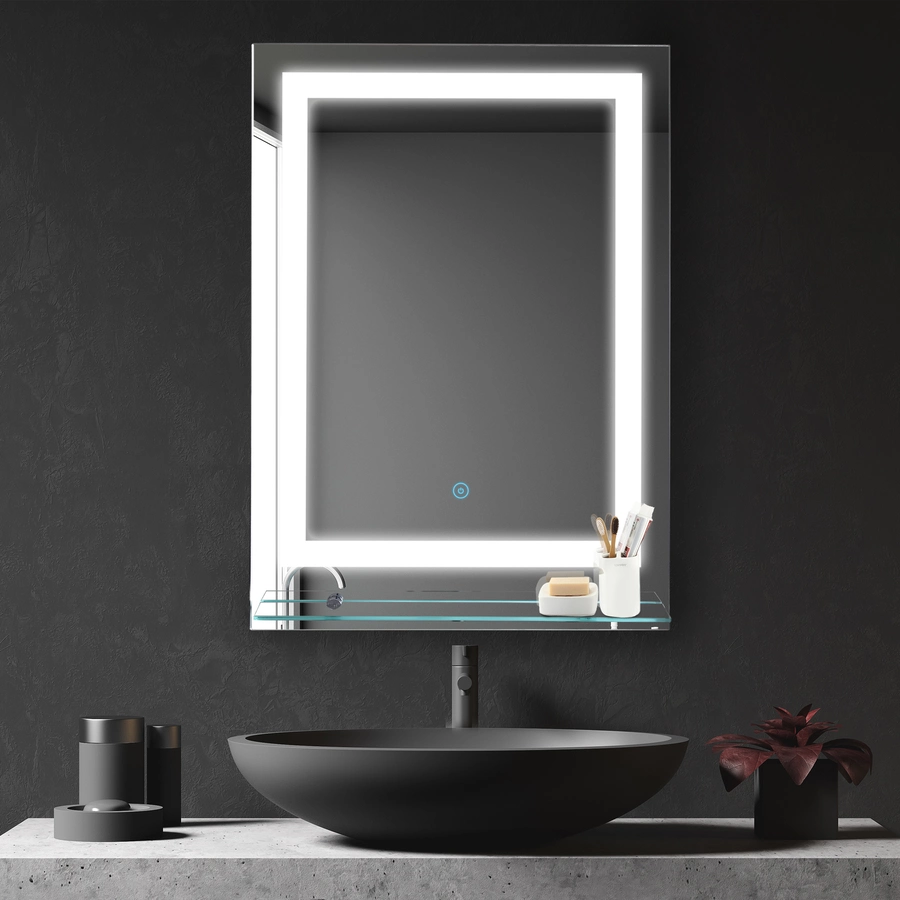 kleankin LED Badezimmerspiegel mit Glas-Ablage silber