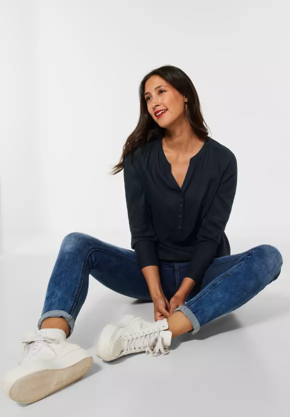 Longbluse in Unifarbe - dark blue