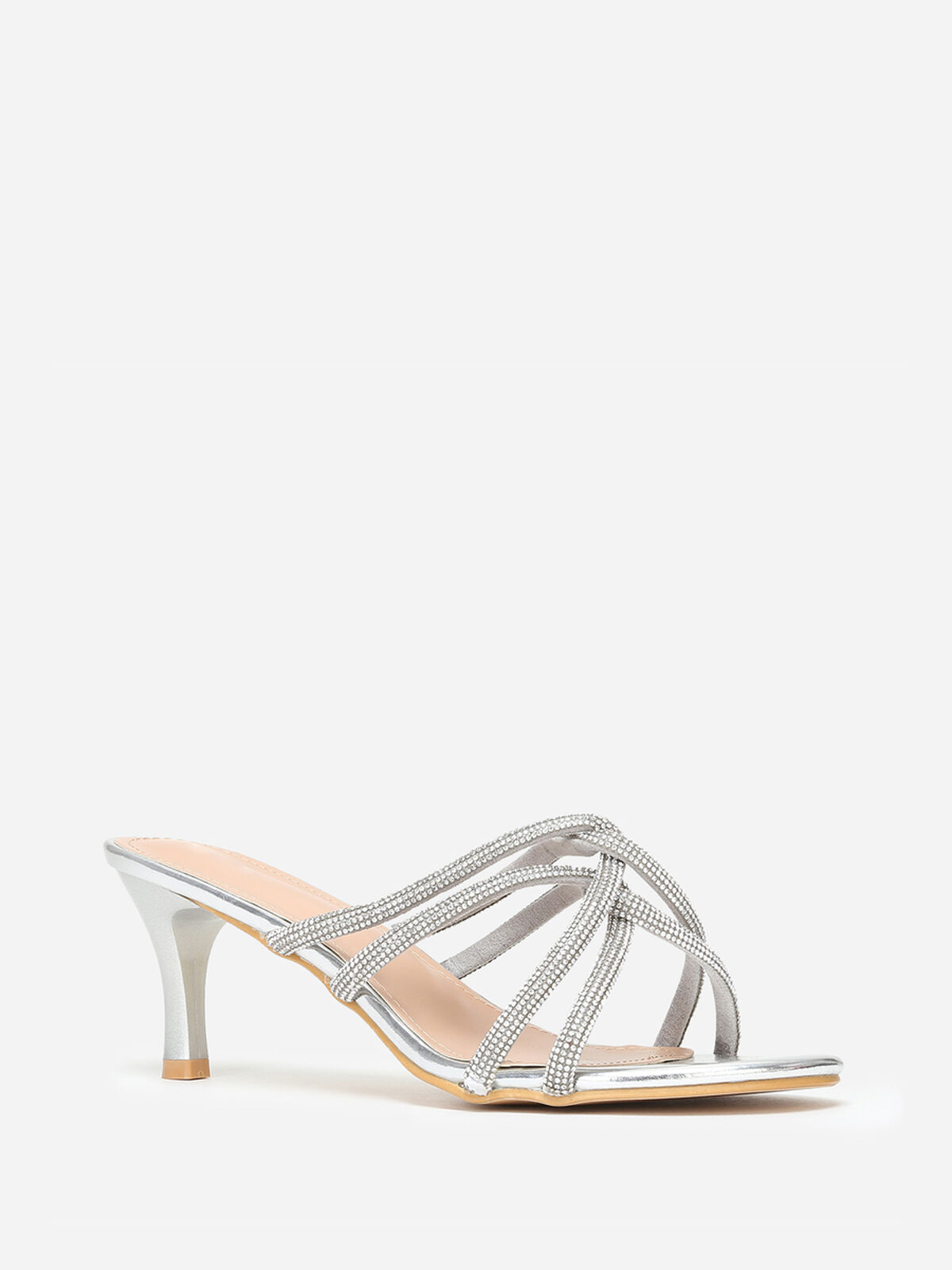 Mules à brides strass entrelacées grandes tailles- Argenté