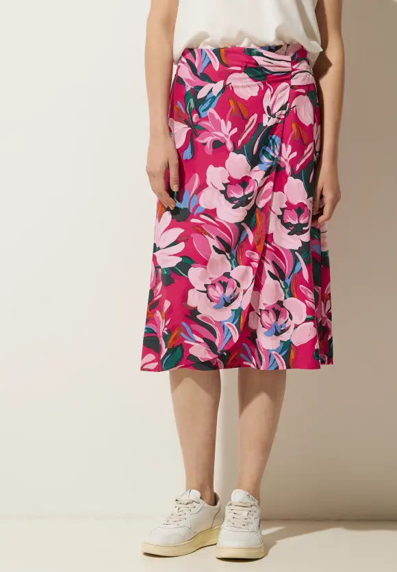 Midi Wickelrock mit Print - berry rose