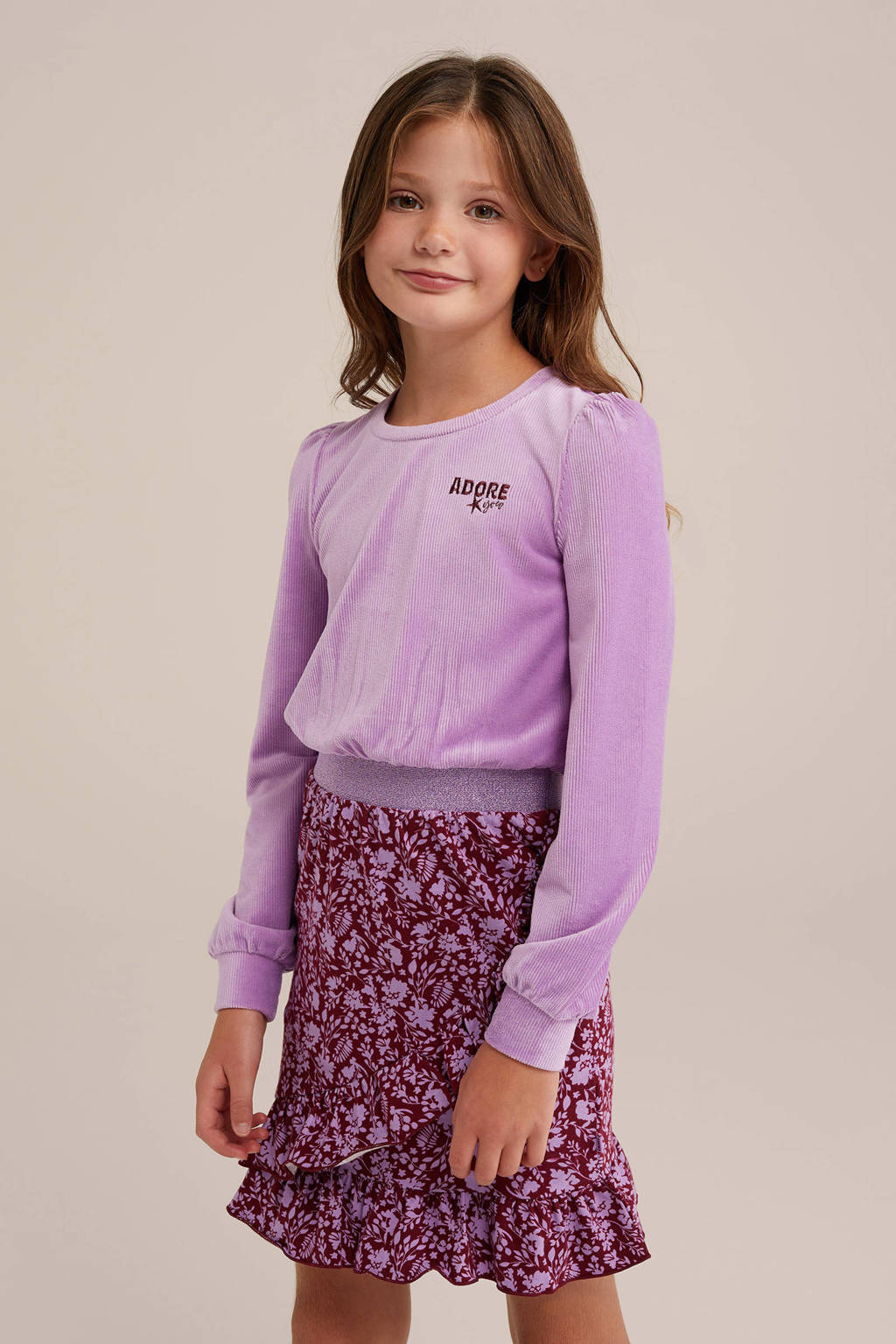 WE Fashion gebloemde jurk roze/donkerrood