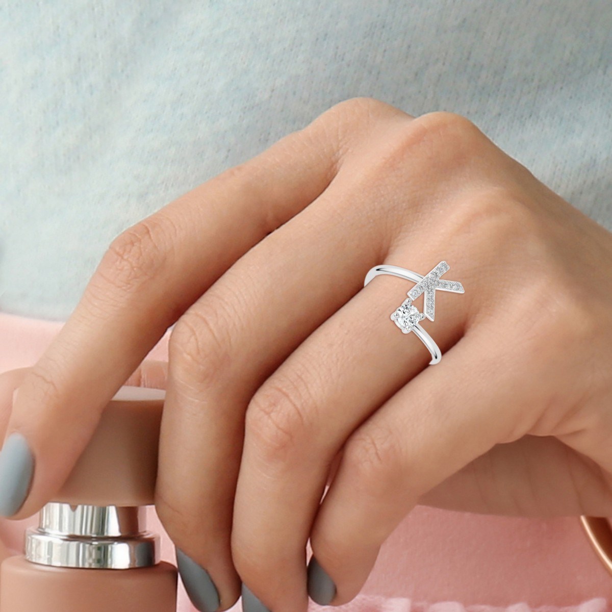 Bague lettre K ajustable SC Crystal ornée de Zirconium