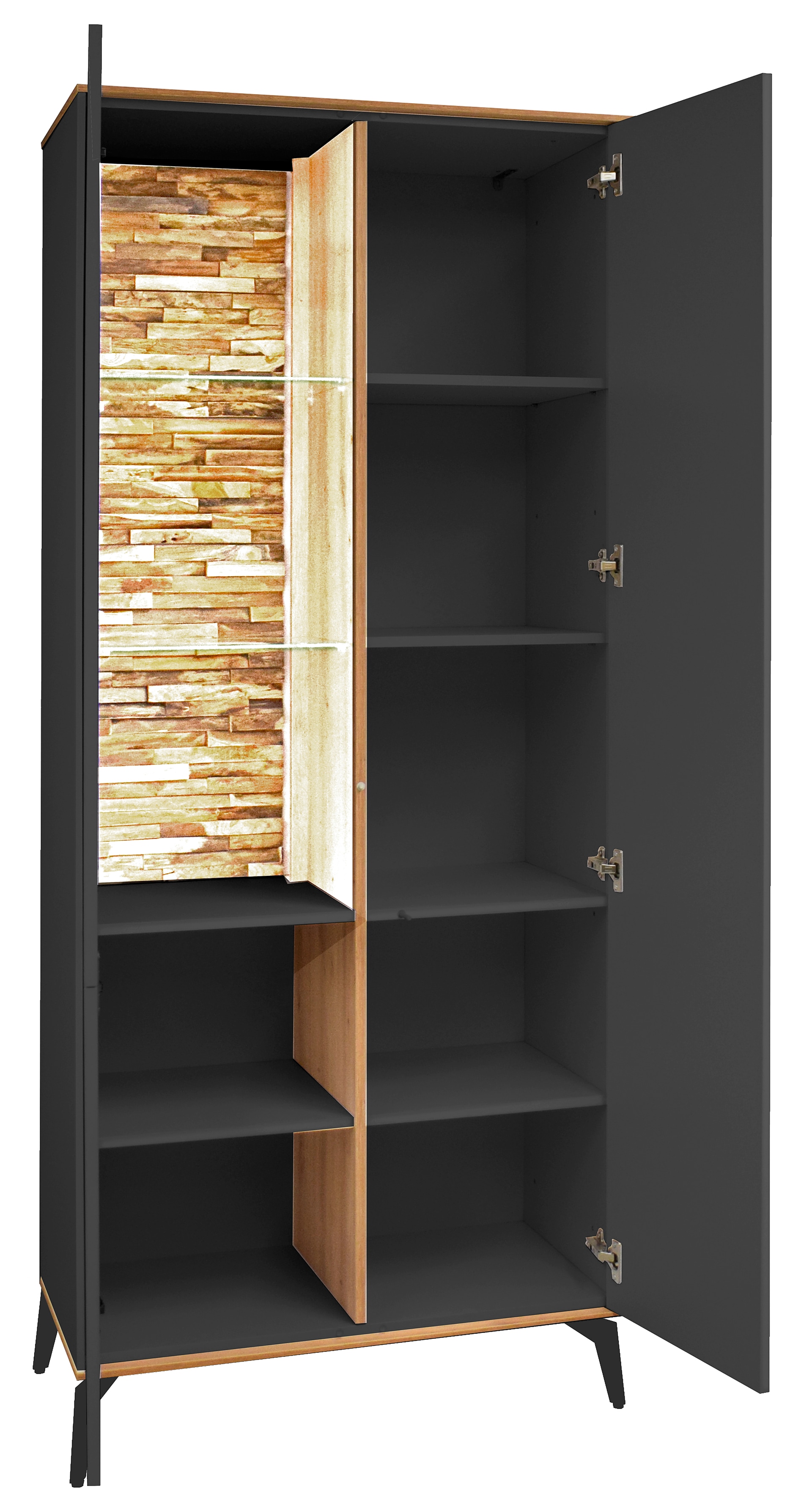 Vitrinenschrank COMO 81 x 180 cm Anthrazit matt Lack/Asteiche-Dekor
