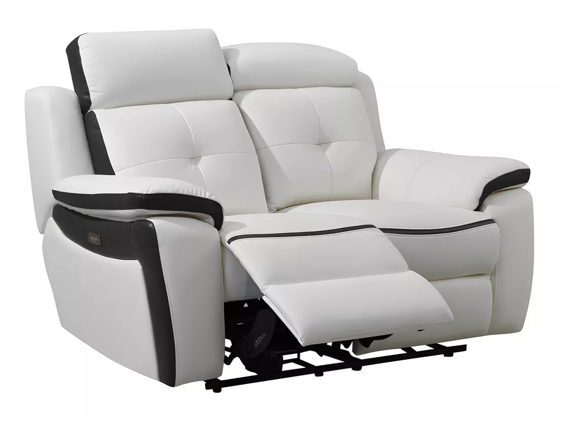 Canapés 3 places 2 places et un fauteuil relax électrique en cuir ANGELIQUE - Blanc/anthracite