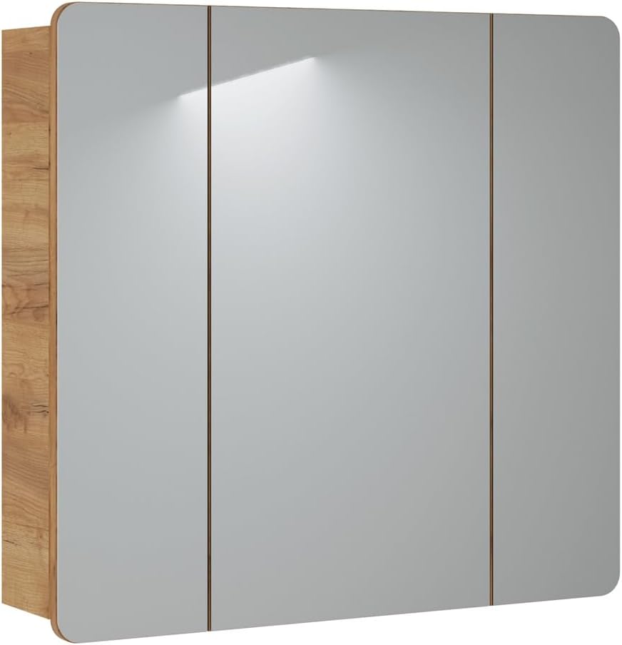 Lomadox Badmöbel Set 4-teilig, seidenmatt anthrazit & Wotan Eiche Nb., Badezimmer Komplettset: Spiegelschrank, Waschtisch mit Unterschrank, 2 Hochschränke
