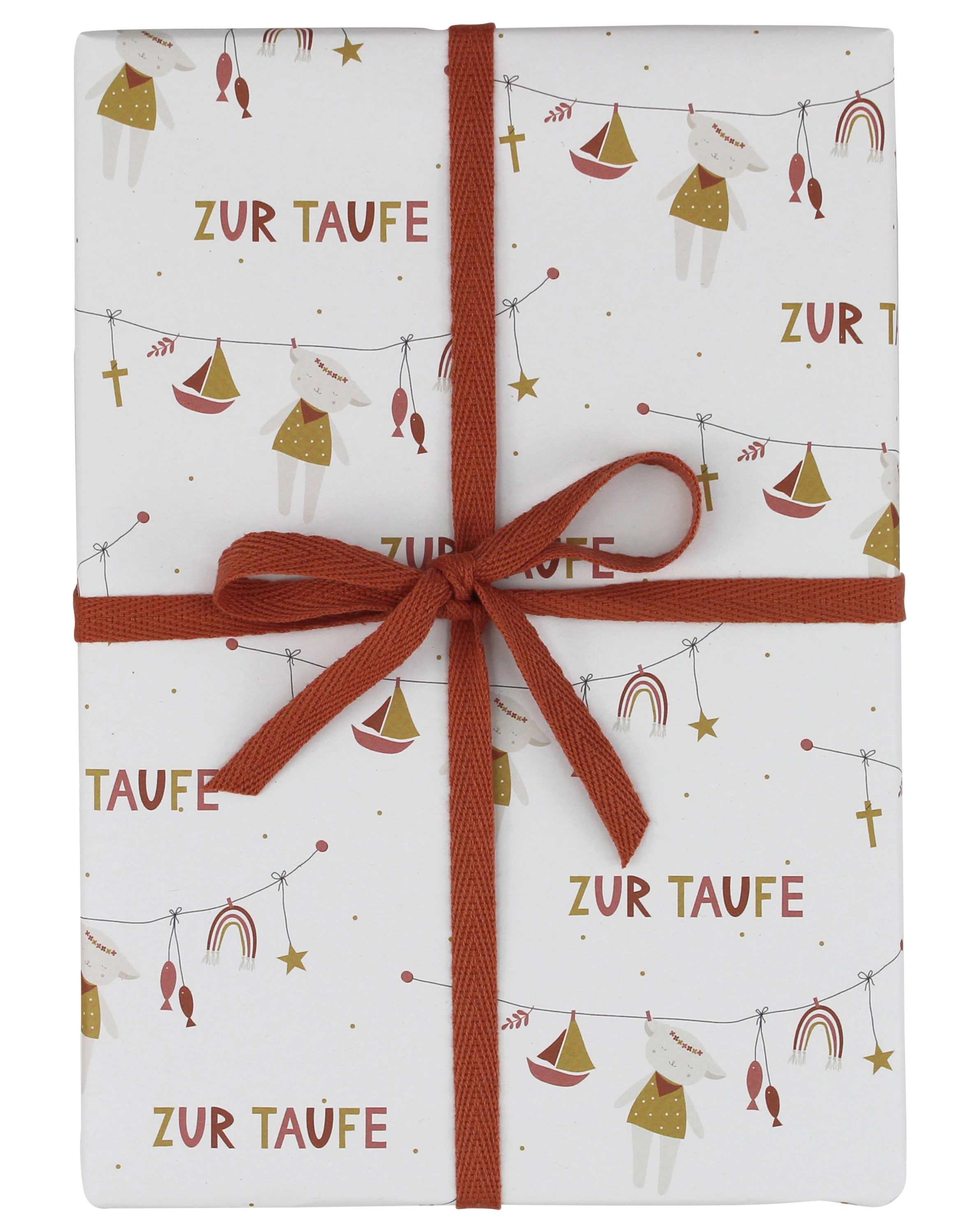 Geschenkpapier LAMM - ZUR TAUFE in rot/ocker