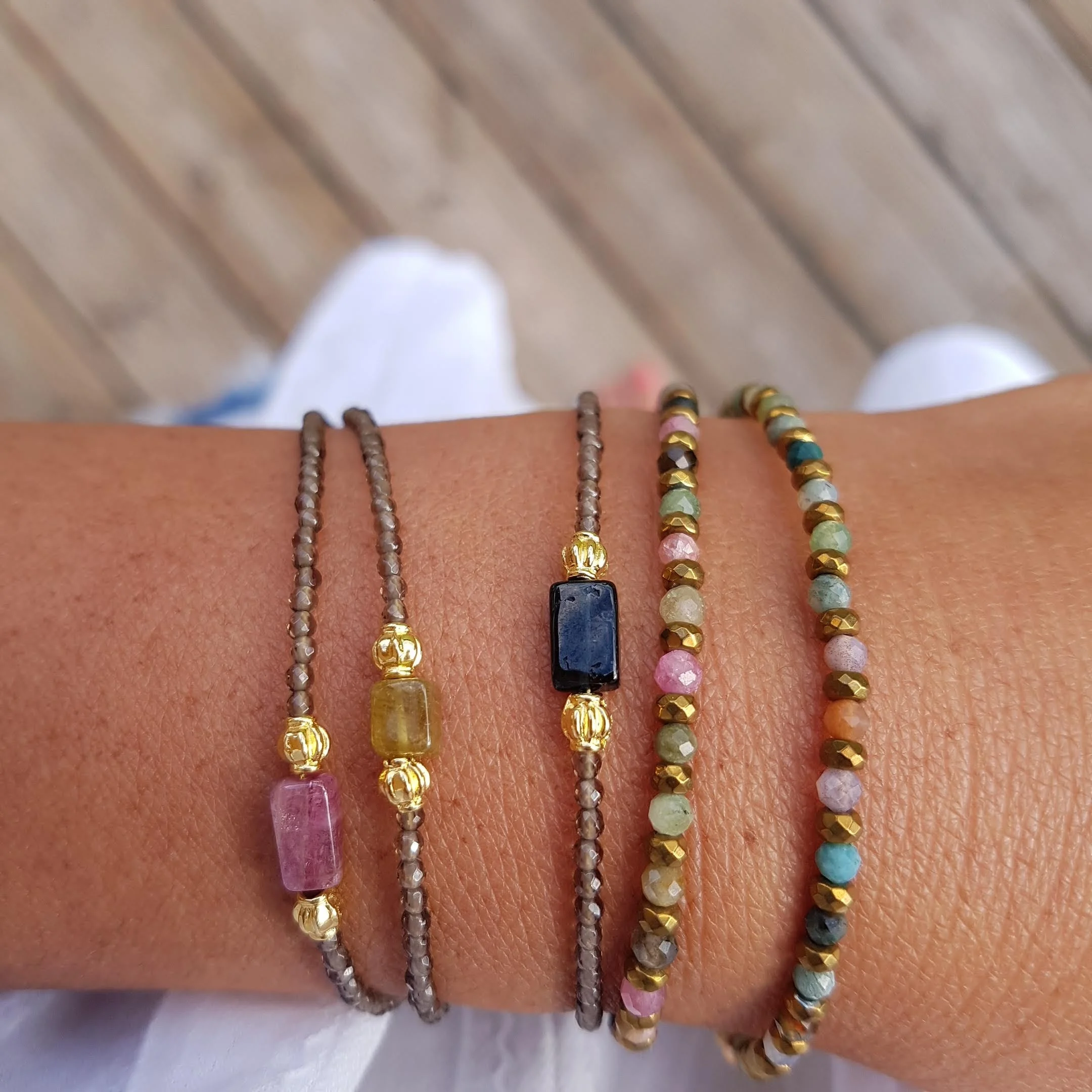 LOUISE - Bracelet quartz fumé et tourmaline | Bleu