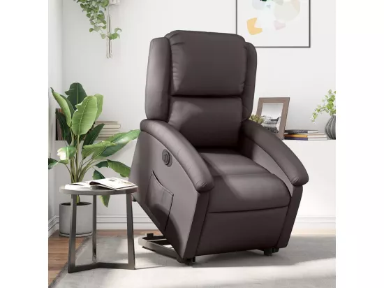 Fauteuil inclinable électrique marron foncé cuir véritable